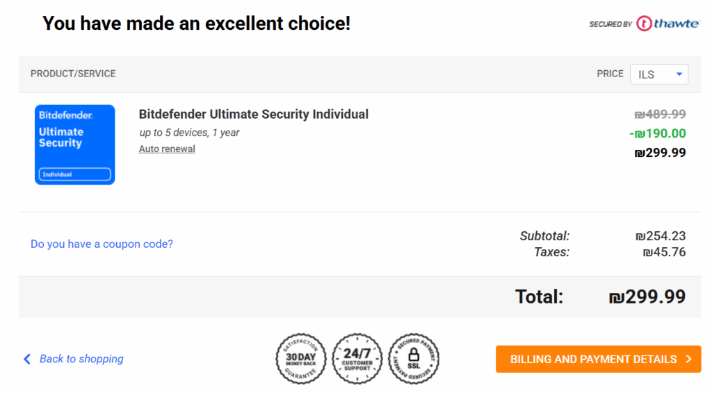 Bitdefender payment