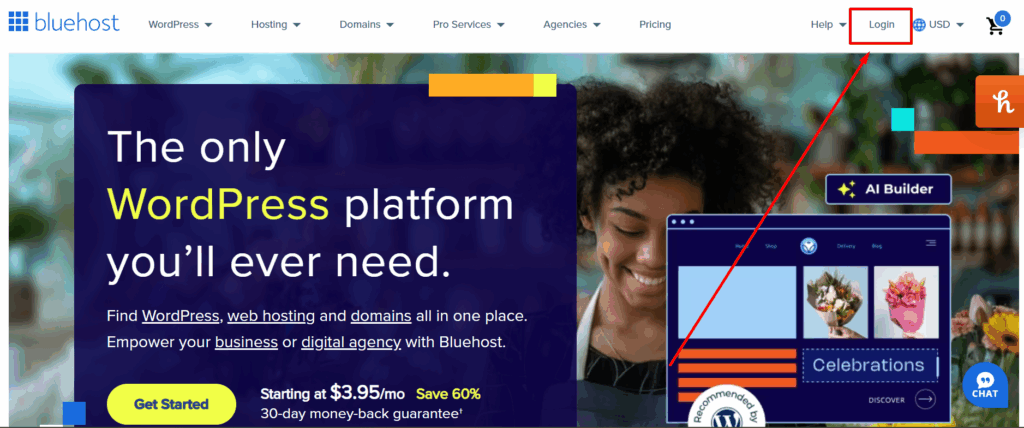Bluehost interface