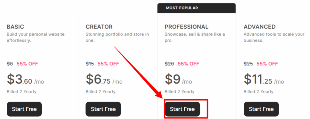 Pixpa Choose Pricing Plan